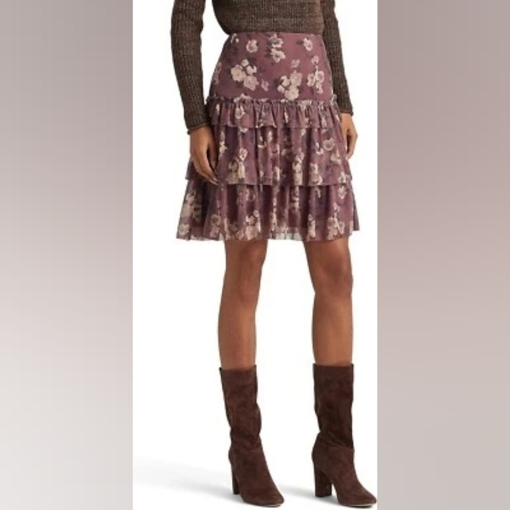 Ralph Lauren Georgette Crinkle Skirt Mauve Floral NWT
